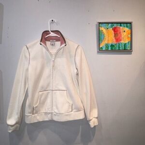 Old Navy Off-White Bomber Jacket with Pink Accents